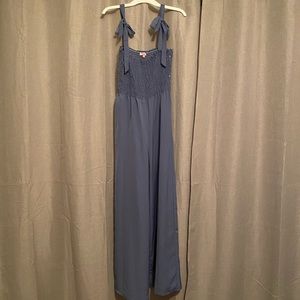 Pink lily dusty blue jumpsuit